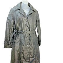 Leather Shop Black Trench Top Coat Long Jacket Soft Lined Woman Sz 12 Vintage - £23.55 GBP