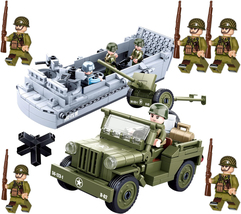 WW2 DIY Landing Craft &amp; Military Vehicle Blocks with 9 Soldiers Minifigu... - £27.78 GBP