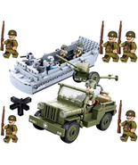 WW2 DIY Landing Craft &amp; Military Vehicle Blocks with 9 Soldiers Minifigu... - £26.33 GBP