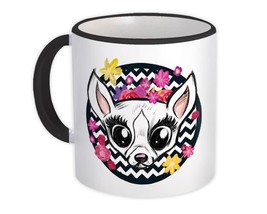 Chihuahua Cartoon : Gift Mug Dog Chevron Polka Dots Floral Flowers Watercolor - £12.74 GBP