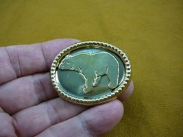 (B-bear-371) walking Grizzly bear oval dot trimmed brass pin pendant lov... - $17.75