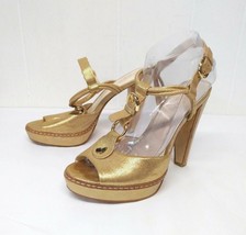 Coach WM 8B &quot;Tammy&quot; Gold Leather Strappy Stilletto Platform 5&quot; Heels Sandals - $48.37