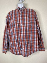 Izod Orange / Blue Plaid Checks Shirt Button Up Men Size Large L Long Sleeve - £10.45 GBP
