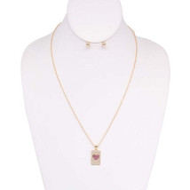 Pink Rhinestone Heart Note Necklace Earring Set - £18.74 GBP