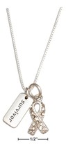 Necklace Sterling Silver 18&quot; Clear Swarovski Crystals Awareness Ribbon Survivor - £44.65 GBP+