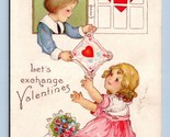 Adorable Children Exchange Valentines Greetings Through Window DB Postca... - £9.27 GBP