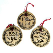 Set of 3 Kurt Adler Wine Cork Sign 4.5 Inch Wooden Ornaments - £15.97 GBP