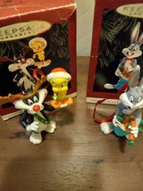 Vintage 1993 Hallmark Looney Tunes Christmas Ornaments Bugs Bunny Slyvester Twee - £11.84 GBP