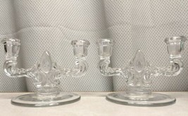 Vintage New Martinsville, Heisey, WJ Hughes 2 Arm Candle Holders Clear Glass - $19.79
