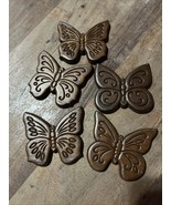 Vintage Set Of 5 Carved Wooden Butterfly Bohemian Fridge Magnet Brown Ki... - $35.00