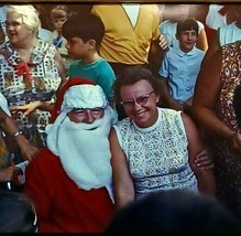 Older Woman on Santa Claus&#39; Lap In Crowd 1968 Ektachrome 35mm Slide Car19 - £7.85 GBP