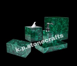 Set Of 7 Pcs Natural Green Malachite Stone Bathroom Accessories Set Home... - $1,502.87