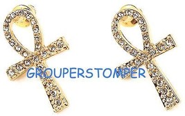 Ankh Earrings New with Crystal Rhinestones Post Egyptian - £11.14 GBP