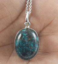 925 Sterling Silver Copper Turquoise Gemstone Pendant Necklace Women PS-2517 - £45.97 GBP