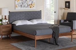 Sacramento Gray Woven Fabric and Walnut Brown Wood Queen Size Platform Bed - $11,731.88 MXN