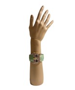 Owl Cuff Bracelet Large Statement Enamel Mint Green Hinged Gold Toned - $267.07 MXN