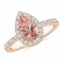 ANGARA Pear Morganite Ring with Diamond Halo for Women, Girls in 14K Sol... - $1,926.32