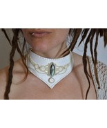 white faux leather choker necklace, bridal labradorite  necklace - $60.00