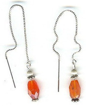 Handcrafted Faceted Carnelian Threader Style Earrings - $30.00