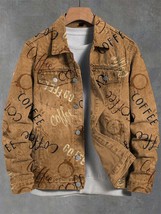 Men&#39;s Coffee Pattern Art Print Denim-Like Long Sleeve Shirt - €39,37 EUR