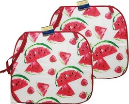 Set of 2 Same Printed Thin Cushion Chair Pads w/red ties, WATERMELONS, GR - £10.86 GBP