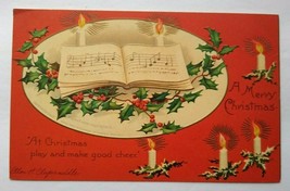 Vintage Christmas Postcard Ellen Clapsaddle 51342 Embossed Music Book Candles - £11.53 GBP