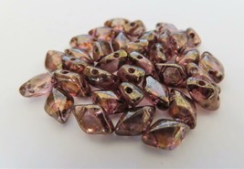 40 8 x 5 mm Czech Glass Gemduo Beads: Luster - Transparent Gold/Smoked Topaz - £1.76 GBP