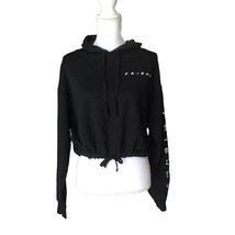 Friends Womens Black Cropped Hoodie Top Size XS Long Sleeve Pullover - £20.01 GBP