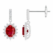 Natural Ruby Drop Earrings with Diamond in 14K Gold (Grade-AAA , 5x4MM) - £991.13 GBP