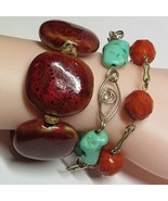 Sterling Silver 3 Pc Bundle Pack Lot Handmade Coral Turquoise Ceramic Br... - £29.72 GBP