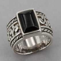 Vintage Silpada Sterling Silver Black Onyx Rope &amp; Scroll Wide Ring R1096... - £38.19 GBP