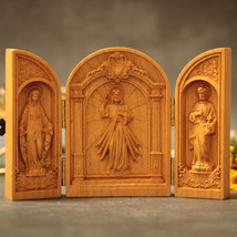 Wooden Triptych Altar for Family-Free Engarving-Wooden Religious Gifts - £54.97 GBP