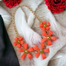 Chunky Floral Statement Necklace Bib Large Flowers Rhinestone Chain Tropical  - £18.29 GBP