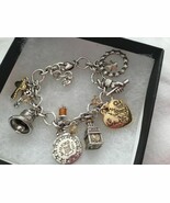 BRIGHTON LIBERTY Bell Heart Silver Gold Crystal 12 Charm BRACELET Nwotag - $93.75 CAD