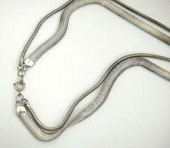 Double Strand Silver Tone Necklace Snake and Flat Snake Chains 29&quot; Tarnish - £9.51 GBP