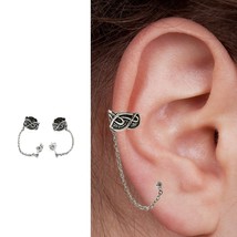 Real Silver Women Oxidized Tribal Chain Ear Cuff Earrings - $532.21 MXN