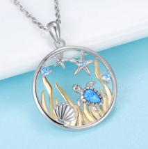 18K 925 Sterling Silver Opal Sea Turtle Nature&#39;s Ocean Pendant Necklace - $99.99