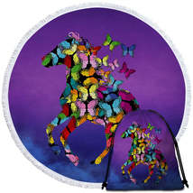 Multi Colored Butterflies Horse Round Beach Towel - $14.90+