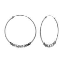 925 Sterling Silver 40 mm Bali Style Hoop Earrings - £20.98 GBP