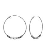 925 Sterling Silver 40 mm Bali Style Hoop Earrings - £20.61 GBP