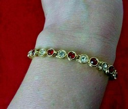 7 Ct Round Cut Simulated Red Ruby Bracelet Gold Plated 925 Silver  - £159.12 GBP