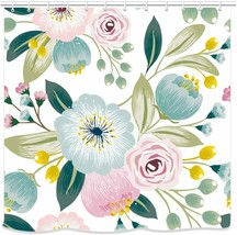 Art Deco Flowers Splash Floral Fabric Shower Curtain, Modern Design, 71&quot;x71&quot;-NEW - £14.19 GBP