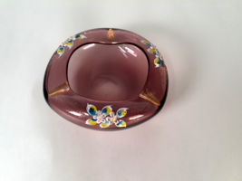 Bohemian Glass Hand Blown and Painted Enamel Amethyst Bowl/Ashtray - $17.60