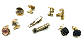 VINTAGE Lot Swank Cuff Links (4 Pr) &amp; 2 Tie Bars/clips; Goldtone. Red &amp; ... - $14.99
