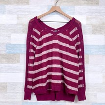 We The Free People Striped Crochet Loose Knit Sweater Red Beige Womens S... - $29.69