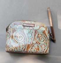 Anuschka Twin Top Wallet Wrislet Organizer Makeup Bag Tooled Waves Small... - $59.84