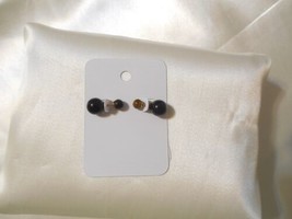 Bar 111 approx. 9mm Gold Tone Black Onyx/Tiger&#39;s Eye Front &amp; Back Earrings Y477 - £9.83 GBP