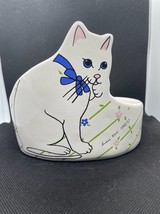 Vintage Andrea West Cat Planter White Blue Bow Flowers Kitty Planter - £18.92 GBP