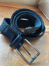 Black &amp; Gray Roped Braided Belt w Leather Accents &amp; Oxidized Silvertone ... - £10.09 GBP