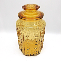 Vintage 1970s LE Smith Imperial Amber Glass scroll Canister Jar With Lid... - £14.90 GBP